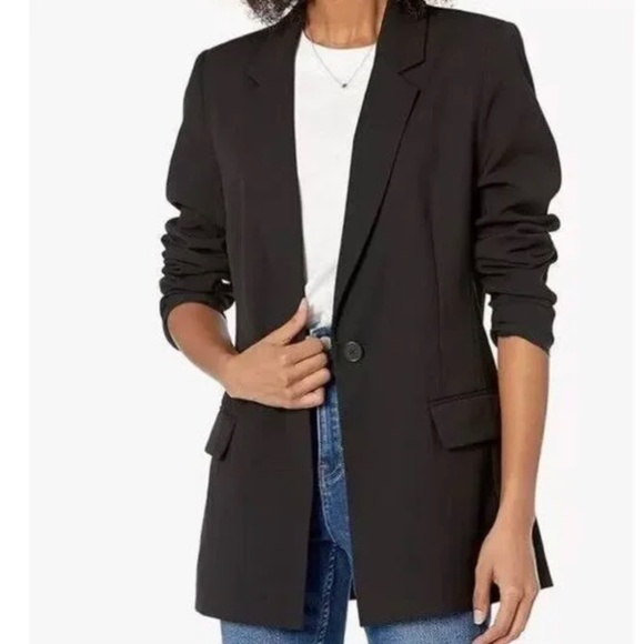 The Drop Size  XS Blake Long Blazer Black Single Button Stretch Jacket - Picture 1 of 1